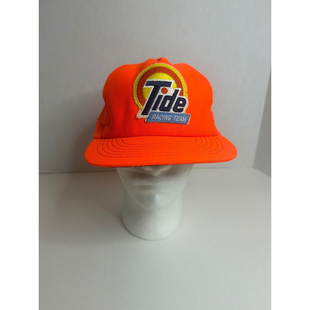 Vintage Tide Racing Team Trucker Hat Neon Orange Mesh Snapback SKM Made in USA